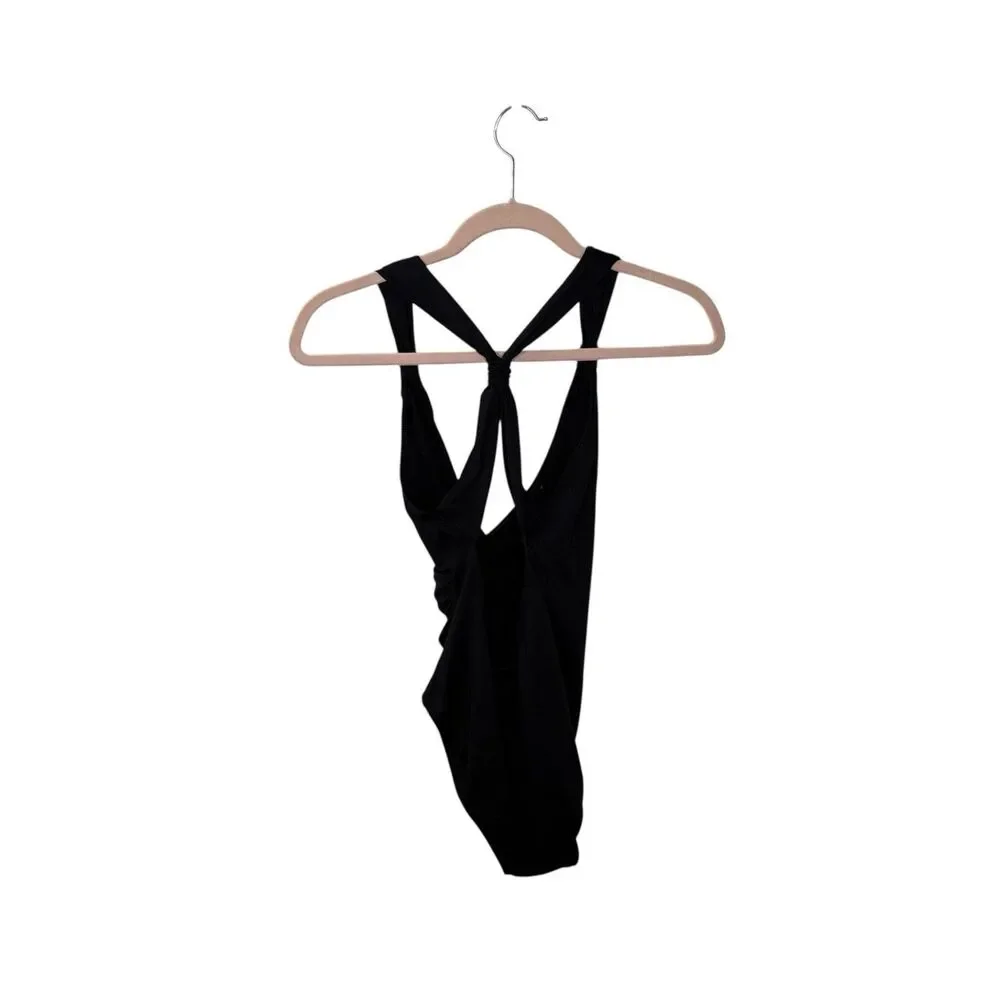 AK Anne Klein Black Wrap Front  Cross Back 1-Piece Swimsuit Size 10 Womens